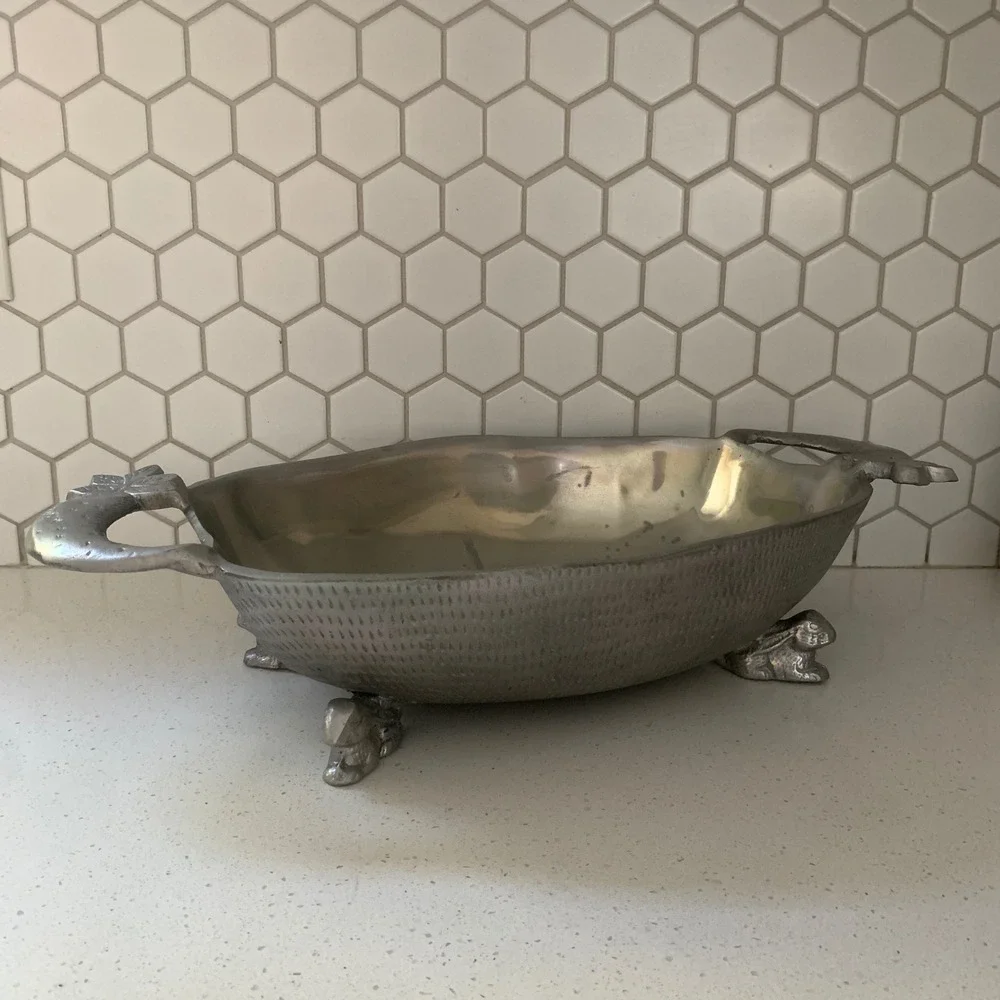 Arthur Court Pewter Rabbit Footed‎ Serving Bowl Carrot Handles 18.5 Inch Easter